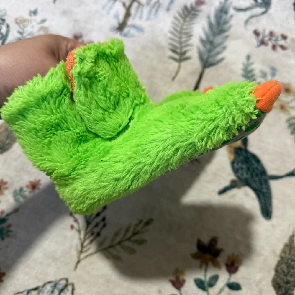 Green and Orange Plush Dinosaur Booties 7-8